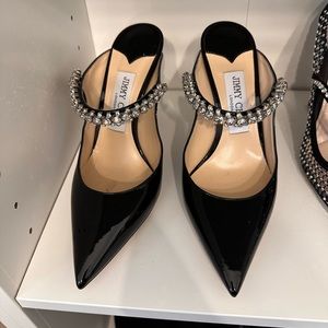 Jimmy choo black slide heels with cristals